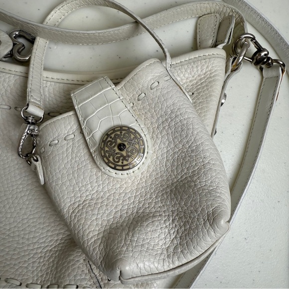 Brighton Bag Purse Leather Crossbody White Stitching with Mini bag - Picture 2 of 11